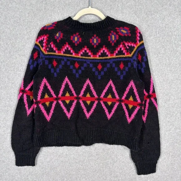 Arizona Fair Isle Sweater Small Pink Black Festive Nordic Quirky‎ Bright Artsy - Picture 9 of 11